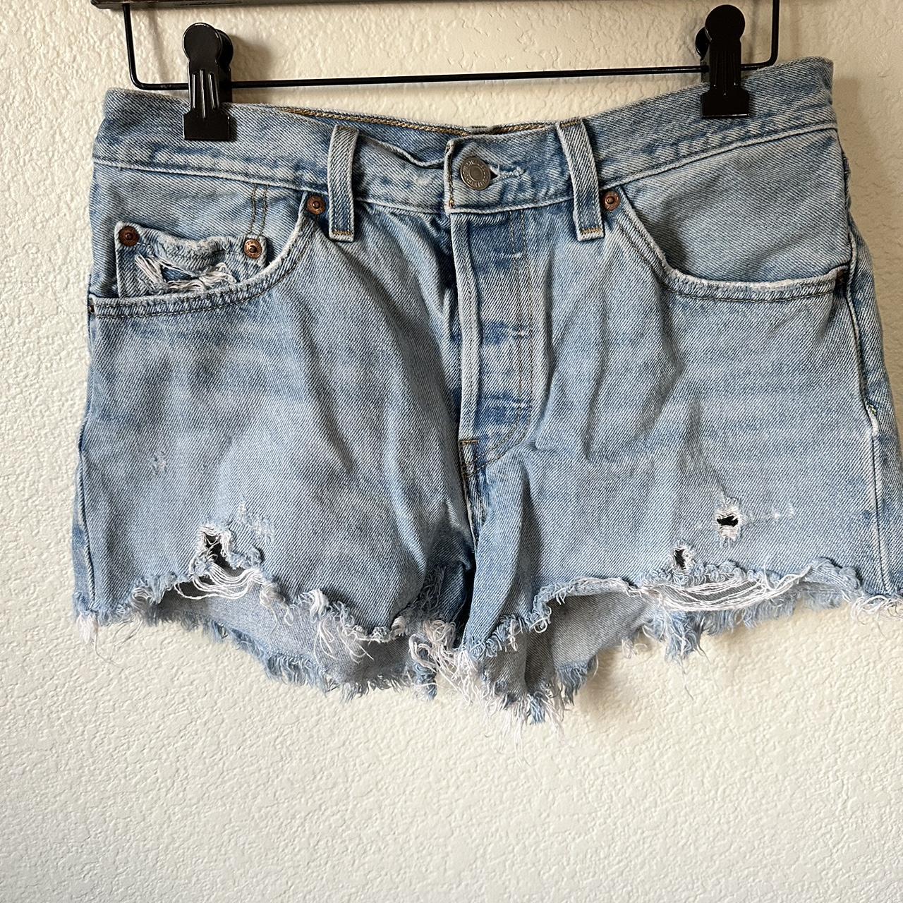 levis 501 denim cutoffs vintage light denim color... - Depop