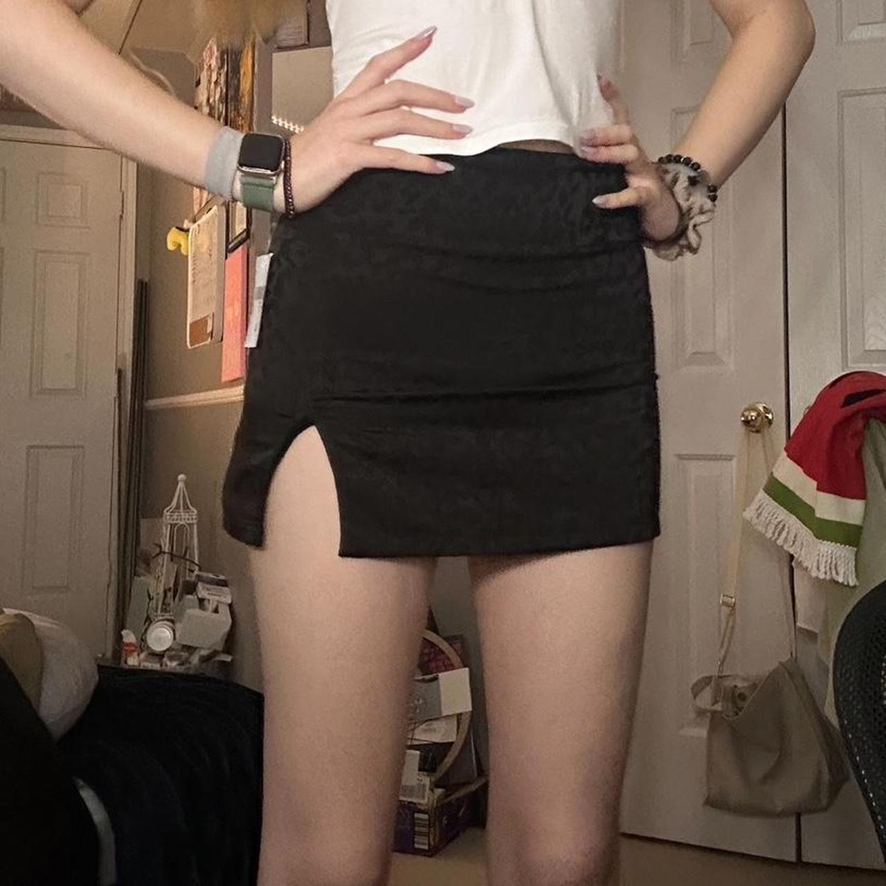 cute little black cheetah silk mini skirt tag Depop