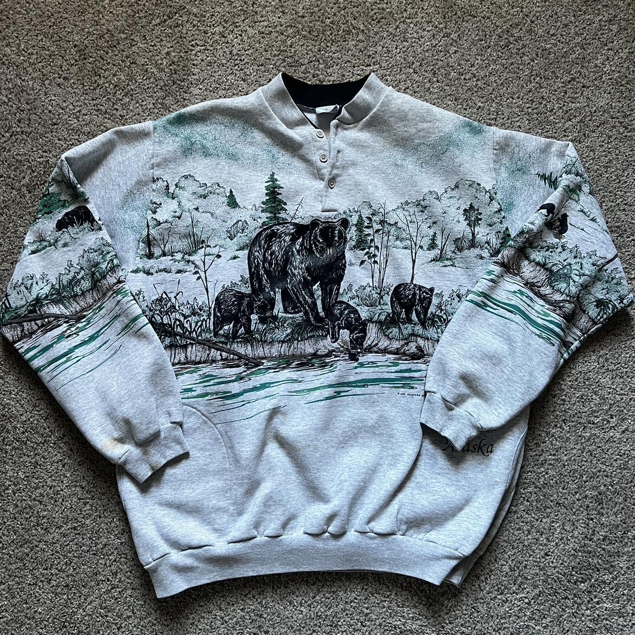 Vintage bear AOP Sweatshirt AU Tag Made in USA 🔥 ⚫️... - Depop