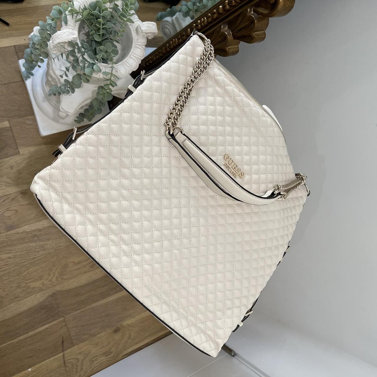 Guess cream quilted bag great for a laptop work Depop