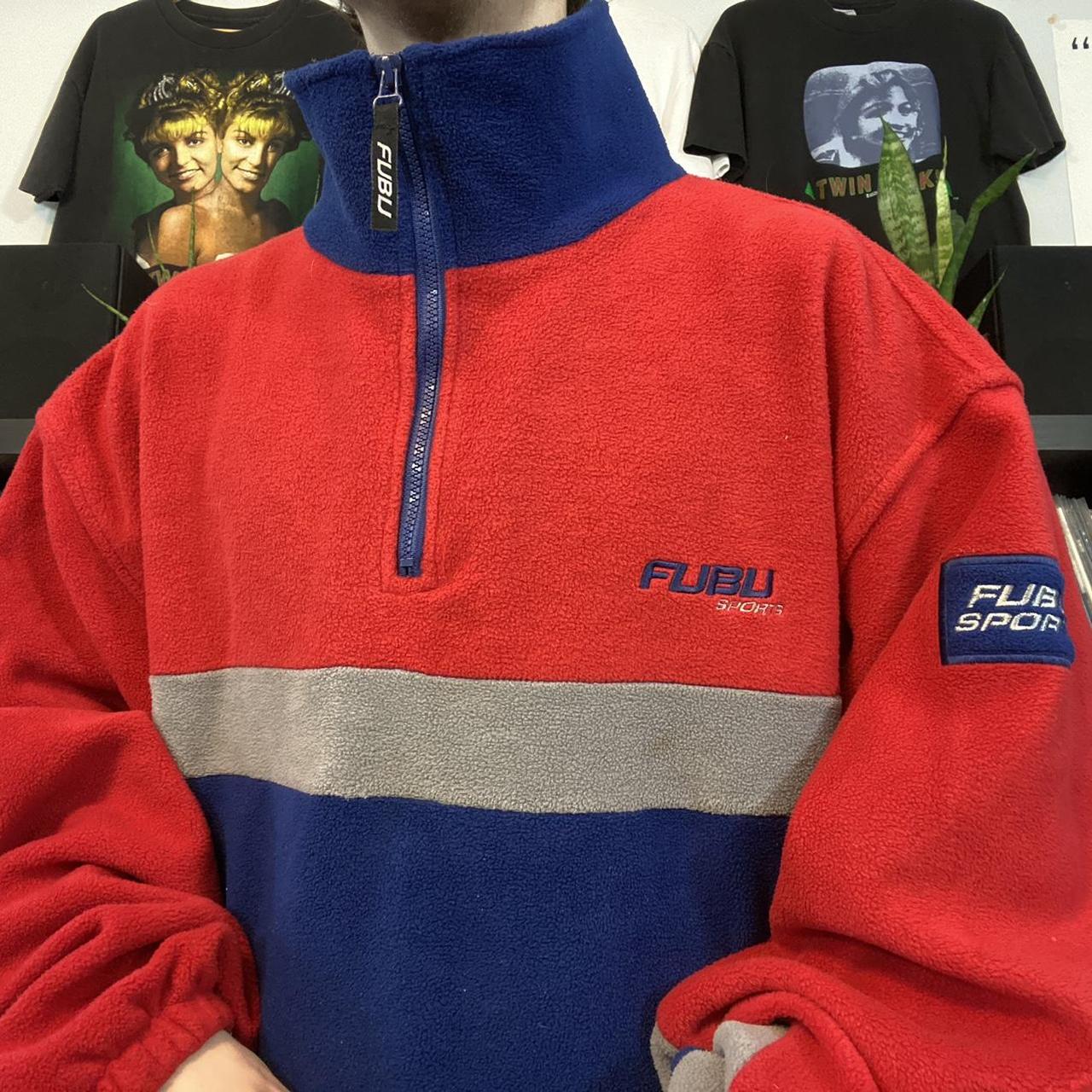 vintage red grey and blue fleece FUBU SPORTS... - Depop