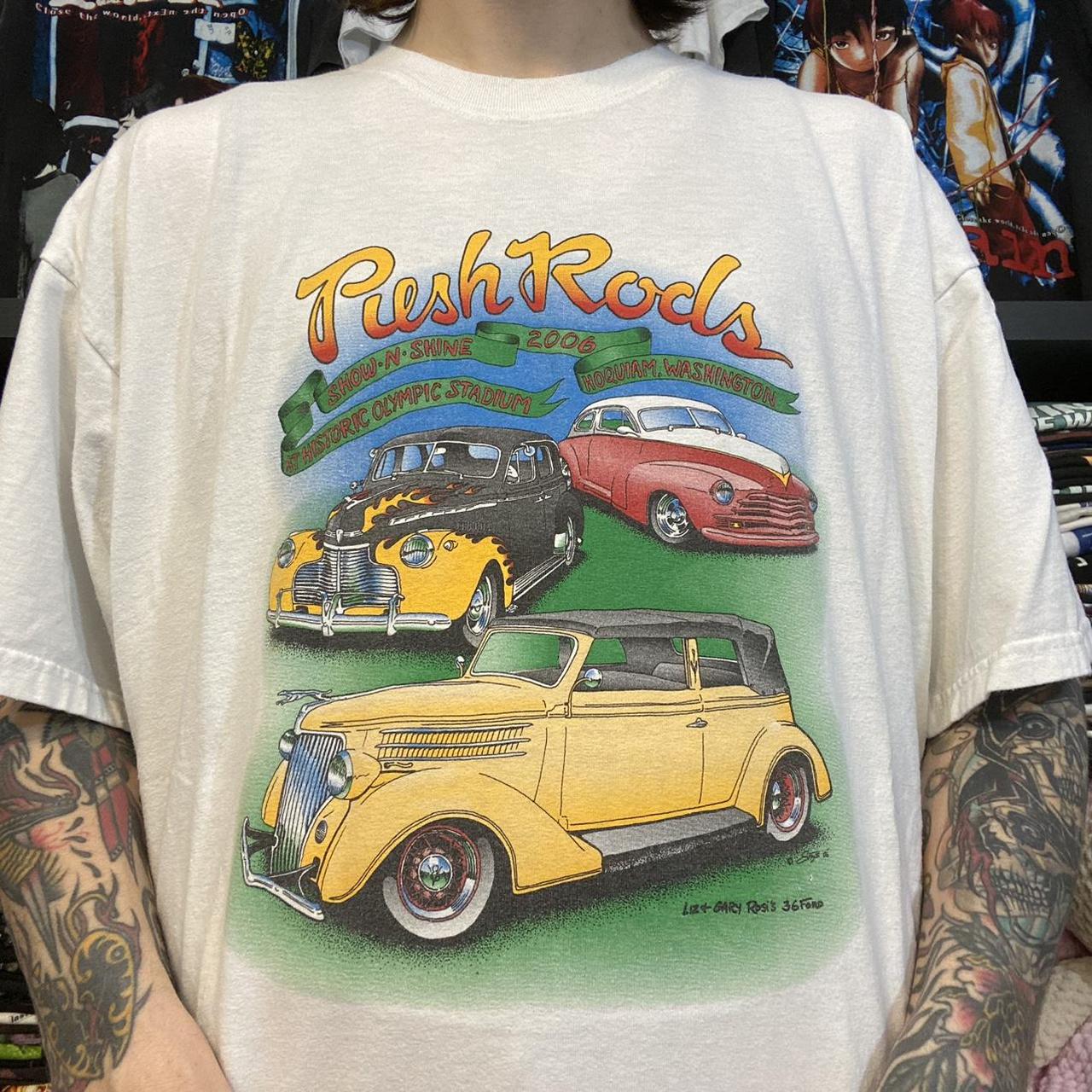 2000s vintage white PUSH RODS classic car hit rod... | Depop