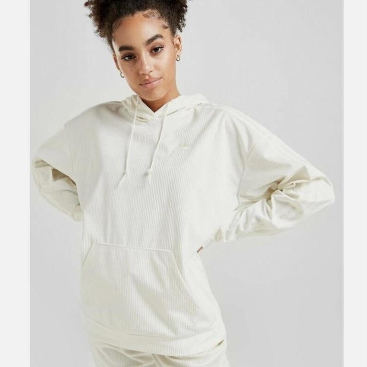 Adidas White Corduroy Hoodie Lightweight jumper