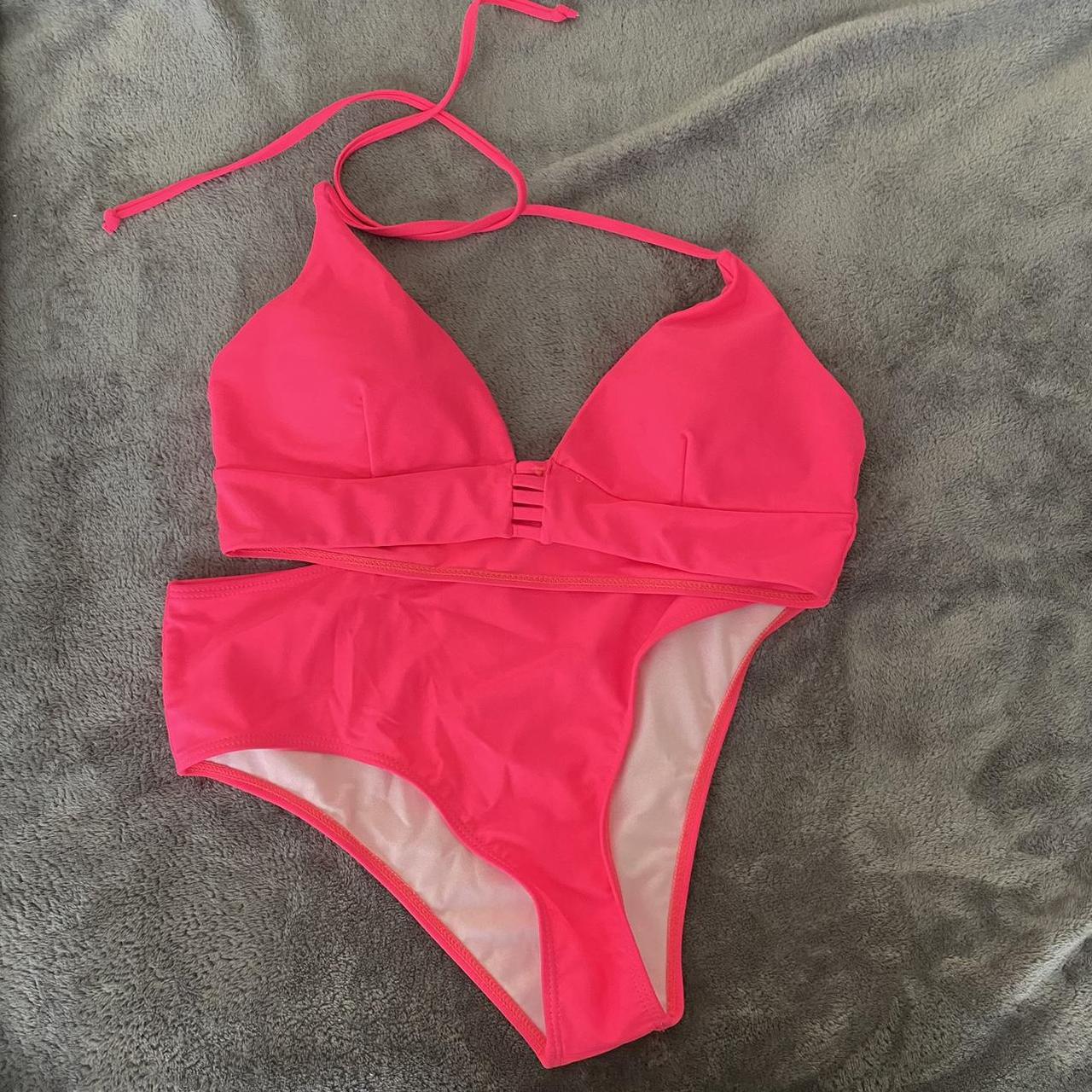 SHEIN Hot Pink Bikini Set Top & Bottom size LARGE... - Depop