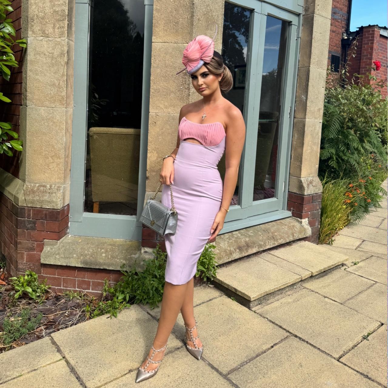 Pink lilac Dress and fascinator Size 8 worn. Depop