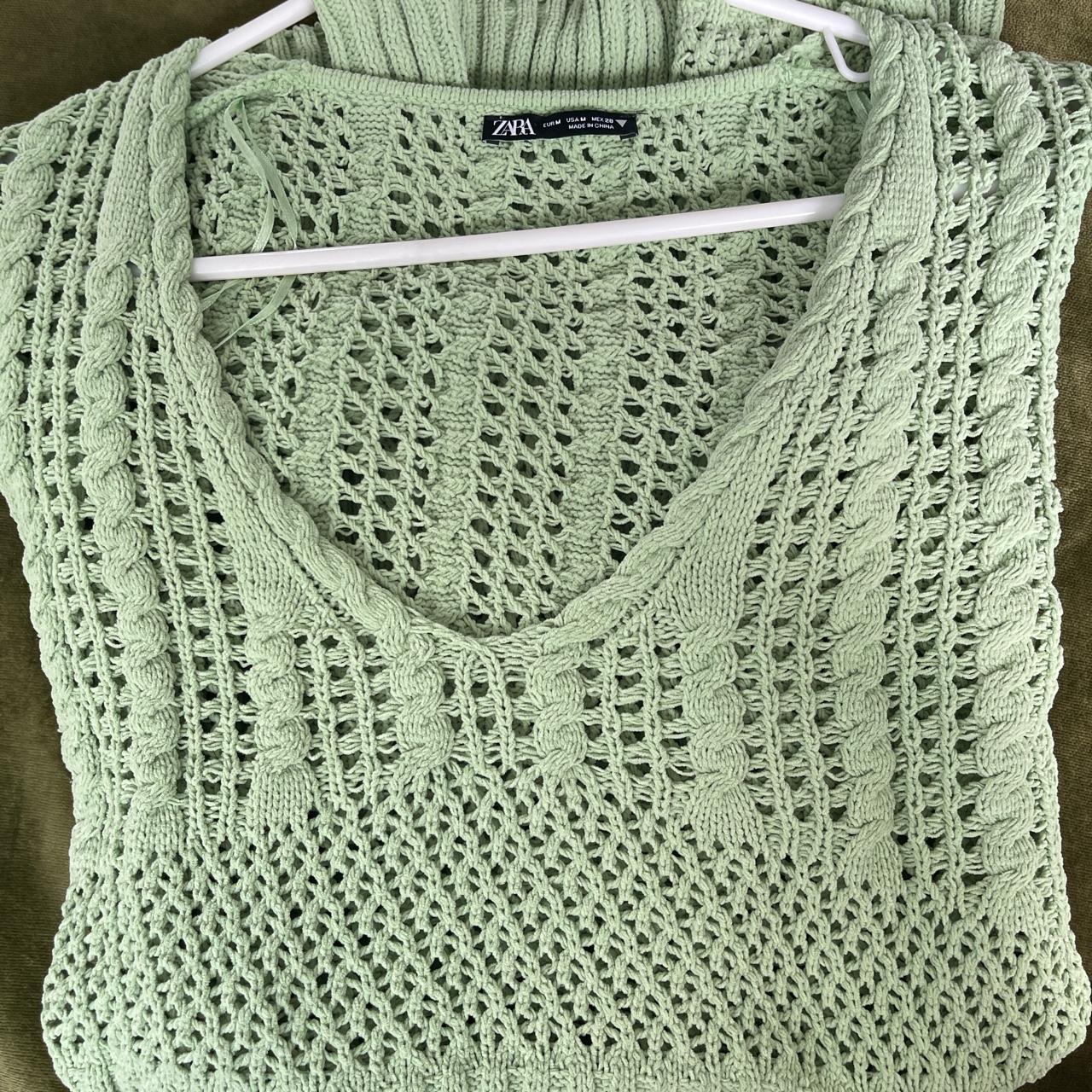 mint green Zara knit/crocheted dress, super soft and... Depop