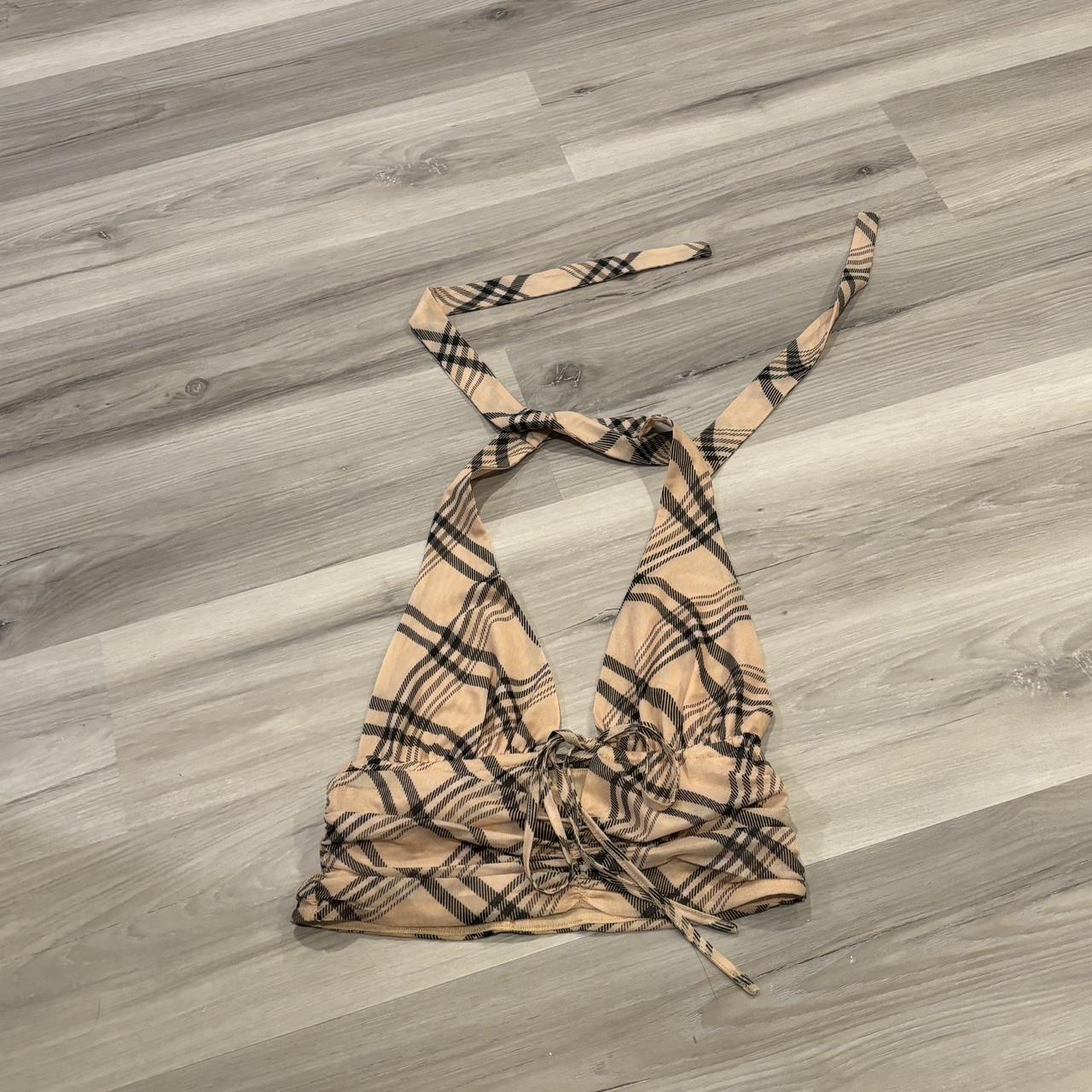iamgia plaid tan halter top! brand new worn once for - Depop
