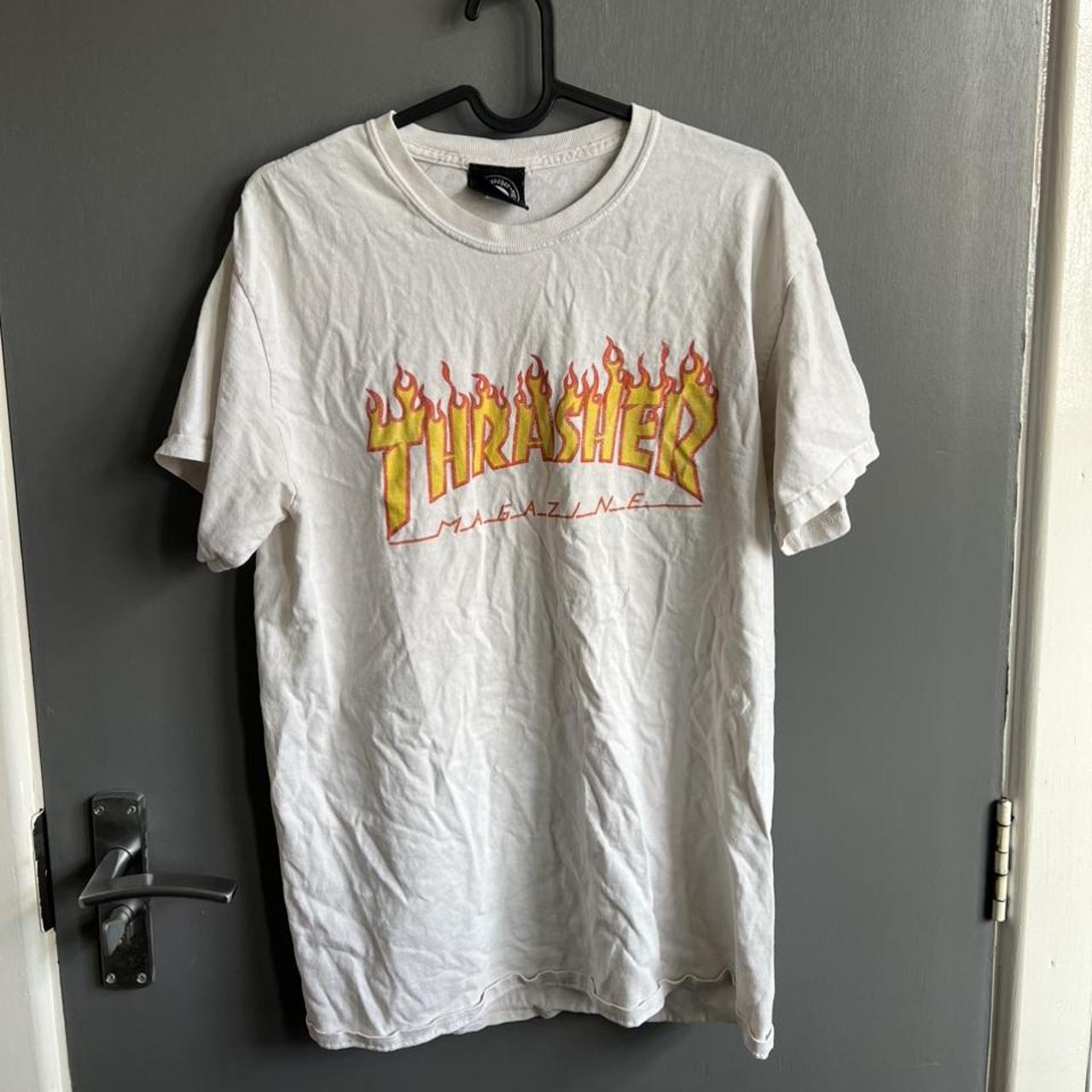 Thrasher White Flame Tee Size = M (would fit down to... - Depop
