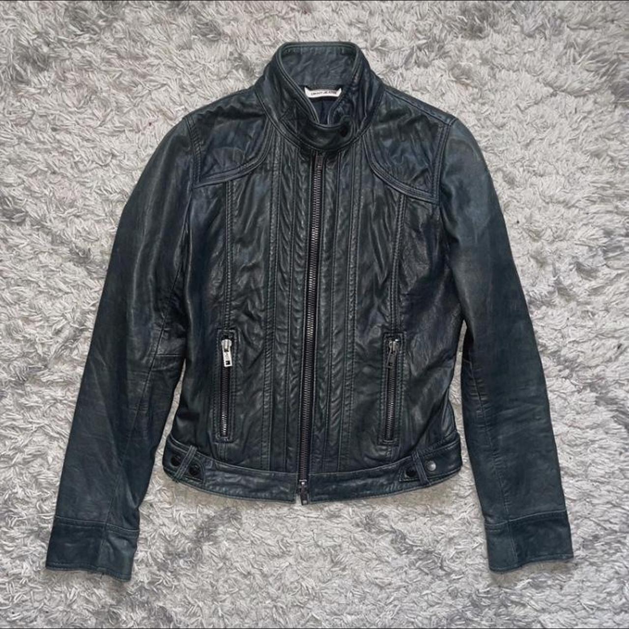 DKNY leather Moto jacket Genuine leather and has... - Depop