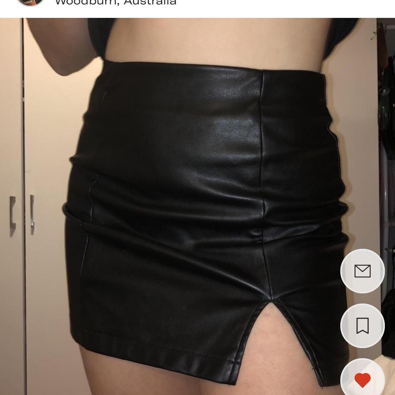 black faux leather skirt 💟 hidden zipper zip up back... - Depop