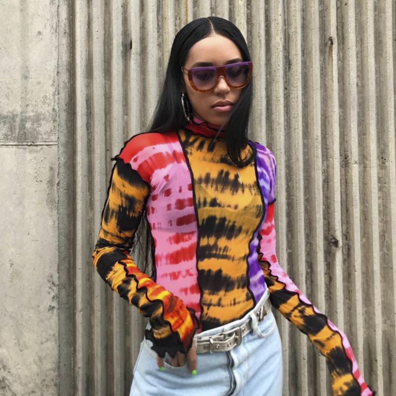 Tie-dye mesh turtleneck 💗💛 Multicoloured Asai | Depop