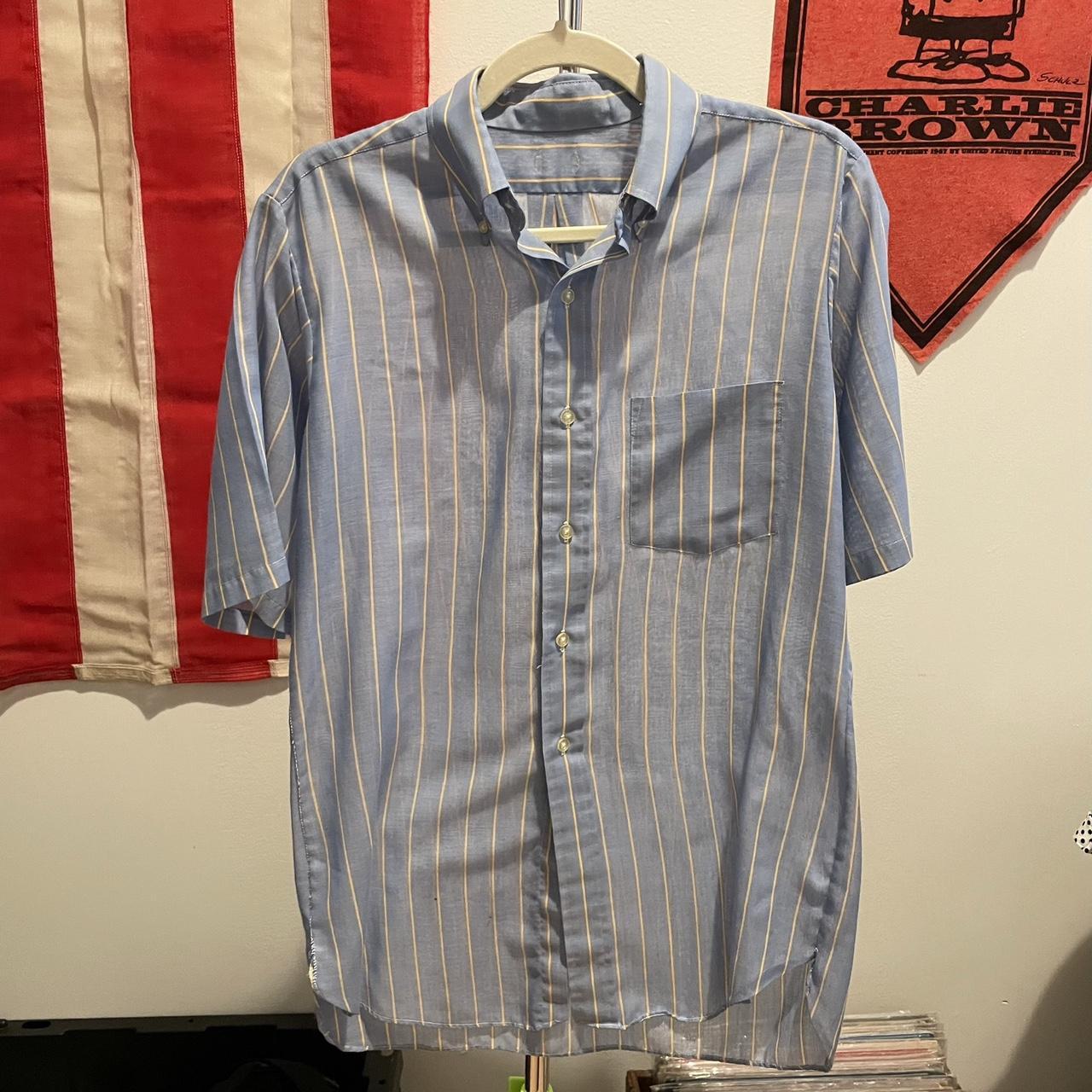 Vintage blue striped casual dress shirt 📏 size... - Depop