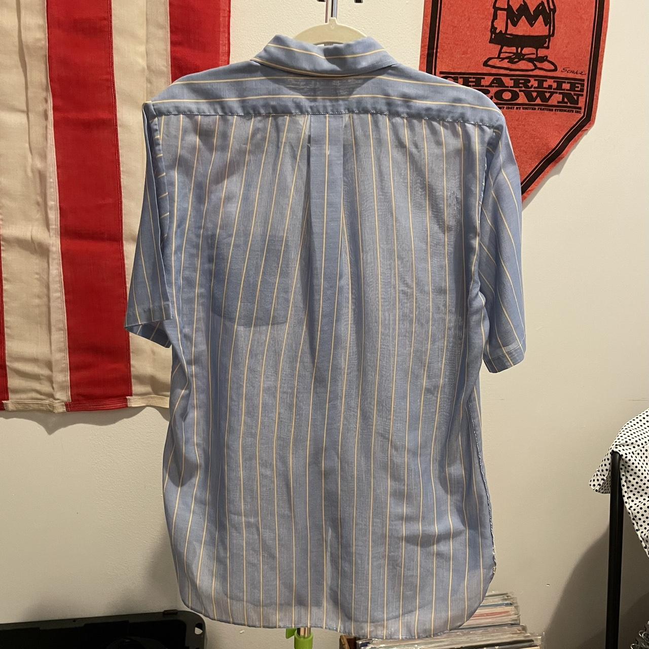 Vintage blue striped casual dress shirt 📏 size... - Depop