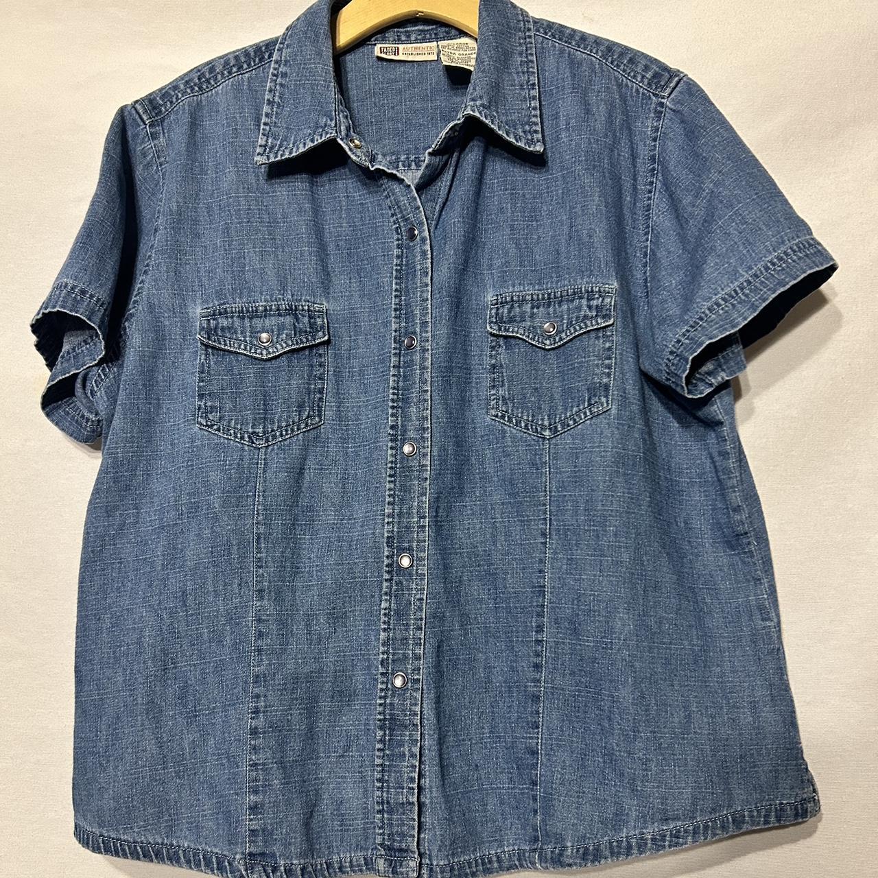 The perfect vintage denim short sleeve button... - Depop