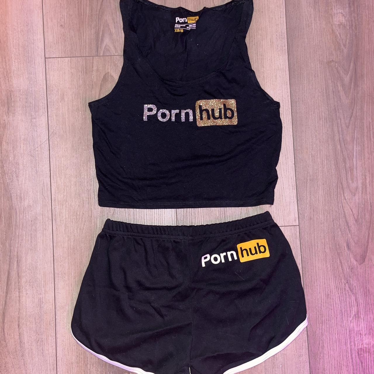 P*rnhub Booty Shorts and Tank Top Combo - Matching... - Depop