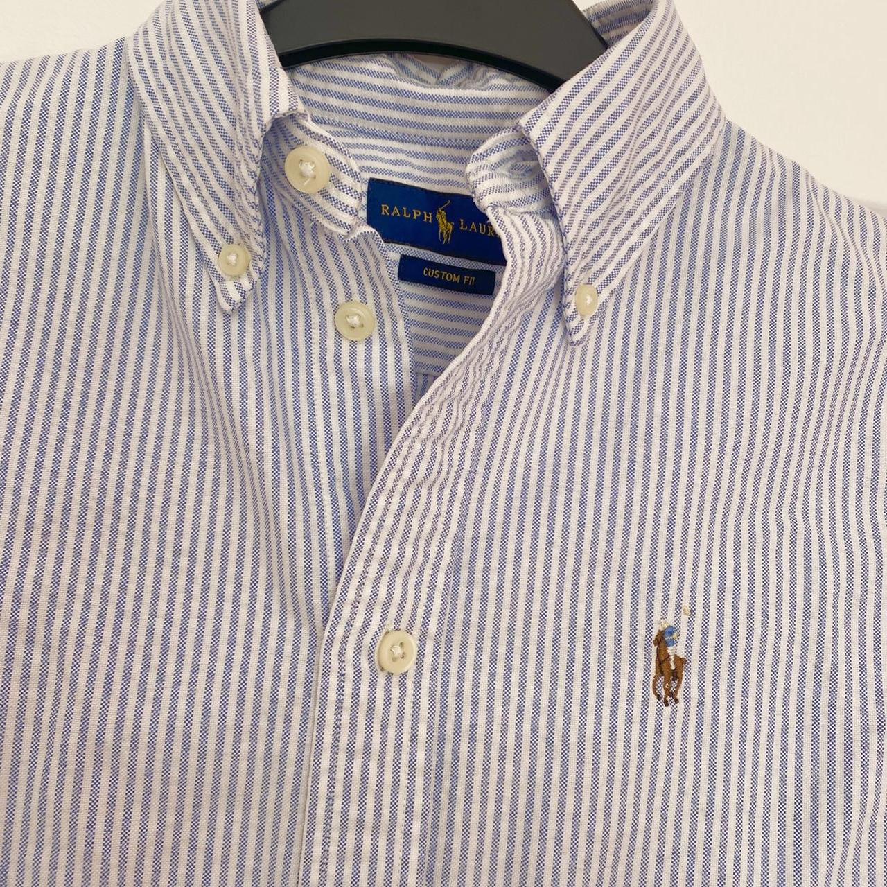 RALPH LAUREN Blue and White Striped Shirt long... Depop