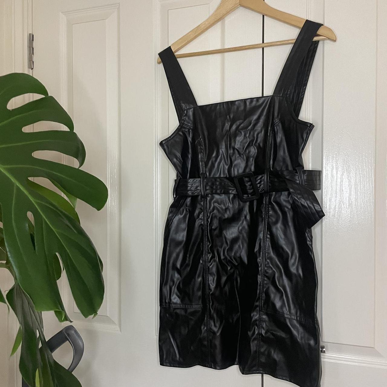 Faux Leather Pinafore Dress with waist belt - Depop