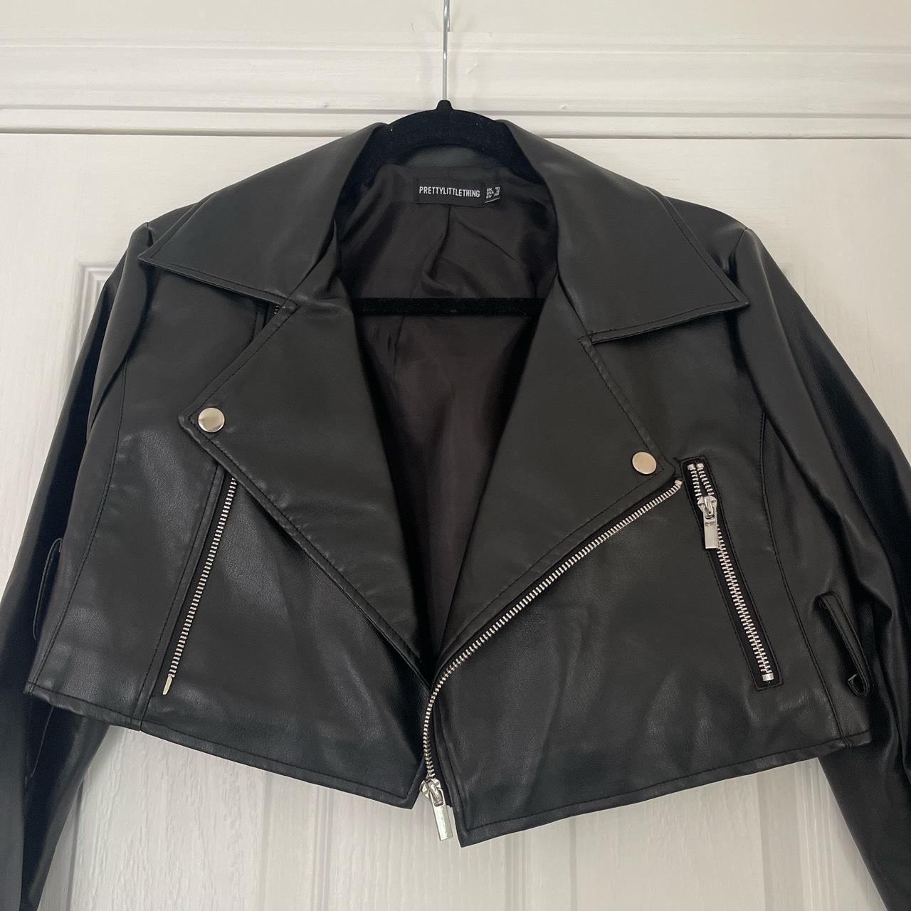 Pretty little thing cropped leather jacket Size Depop