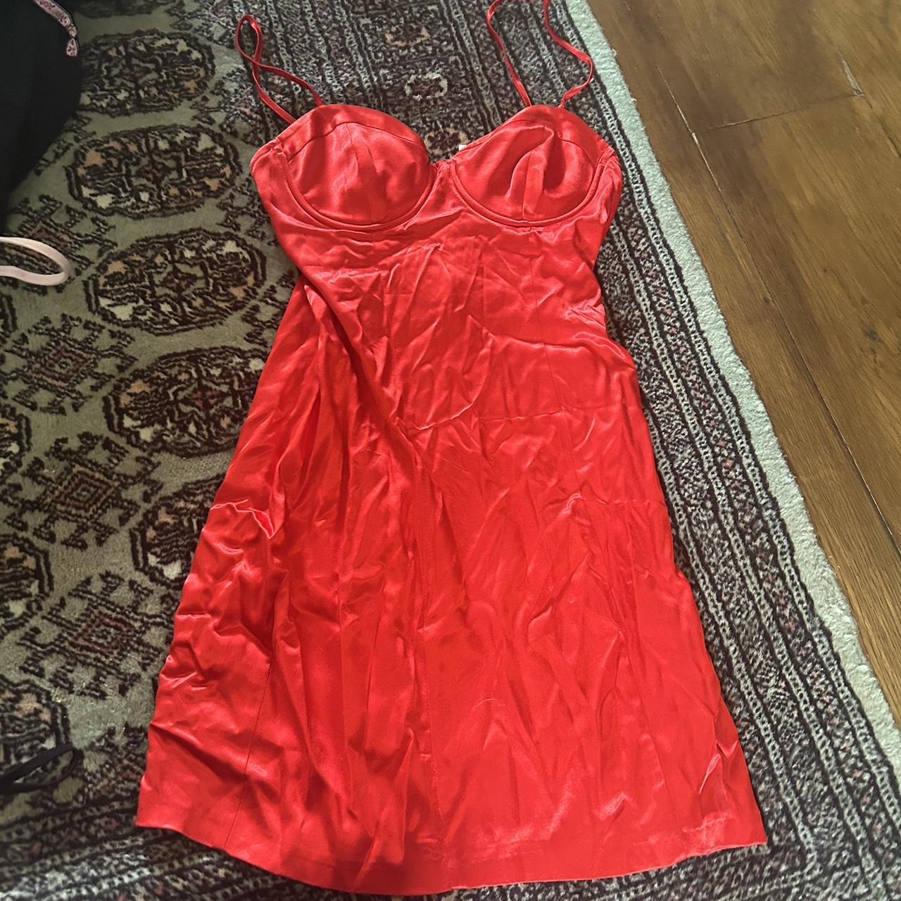 Primark red satin slip dress with bra cup Never... Depop