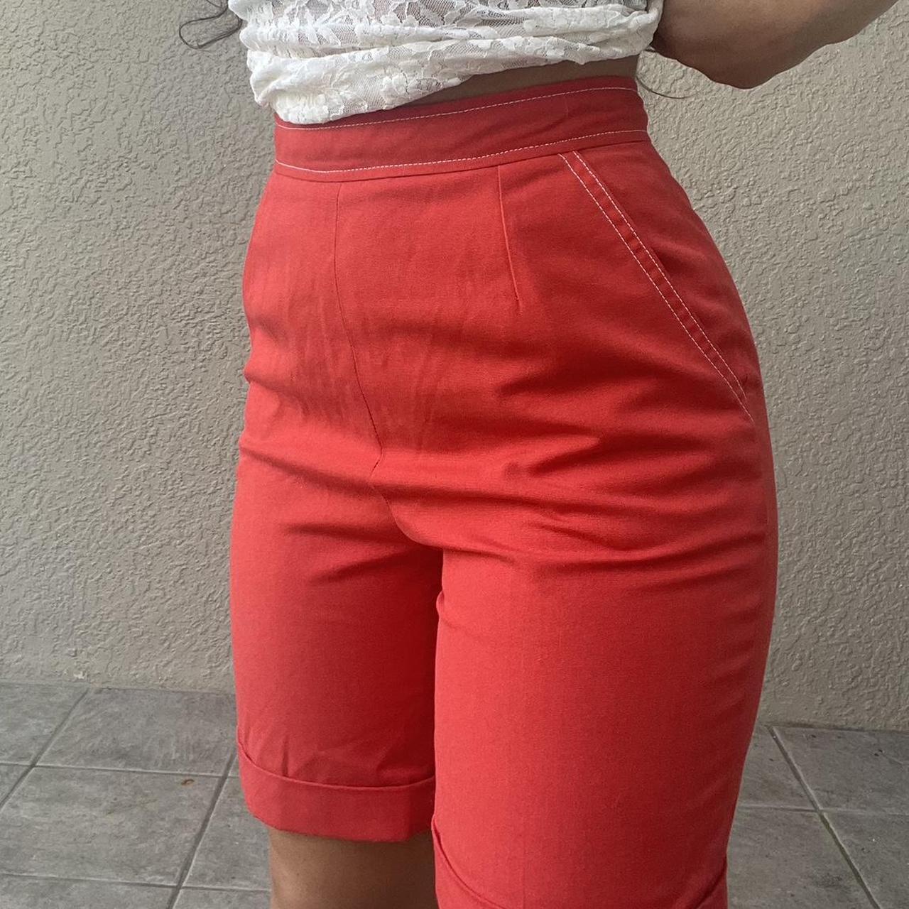 Unique vintage red high waisted women’s shorts!... Depop