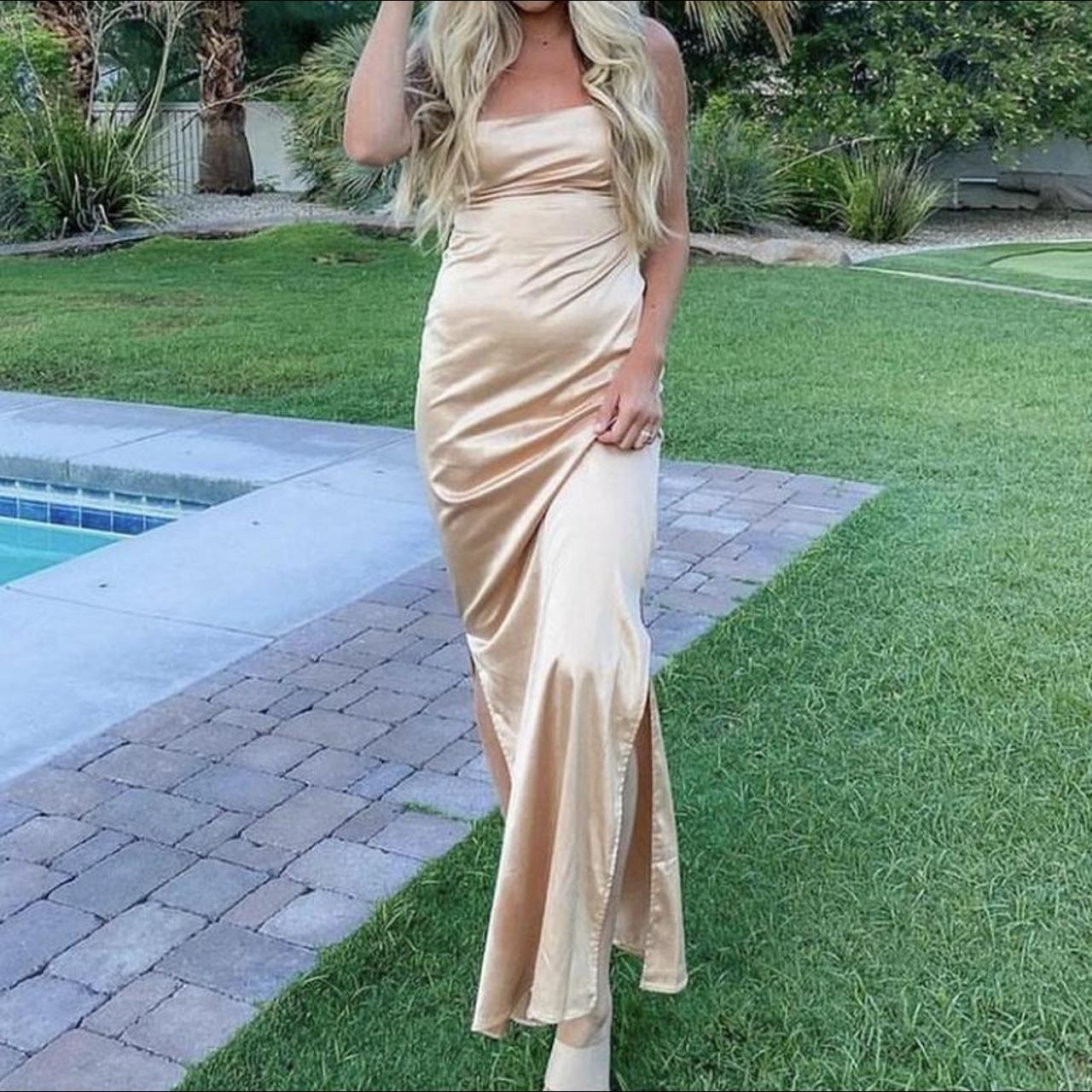 BEGINNING BOUTIQUE champagne manhattan slip formal... Depop