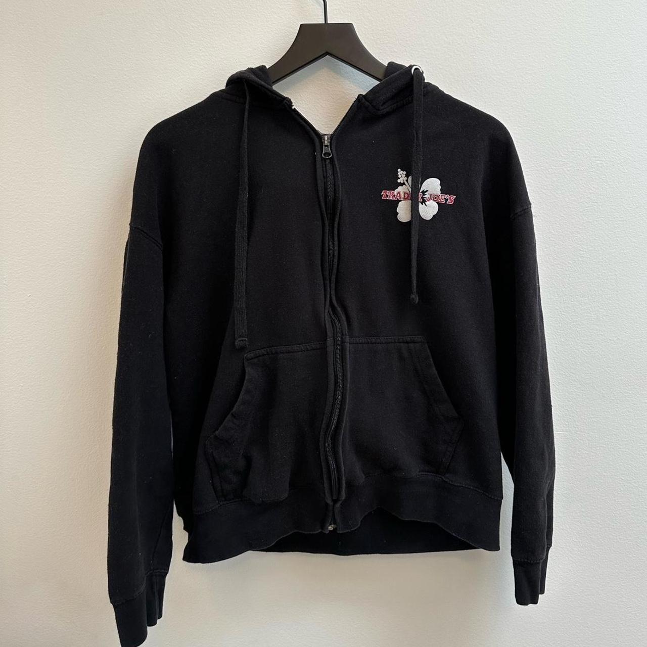 Trader Joe s Black Hoodie black sweatshirt size s m Depop