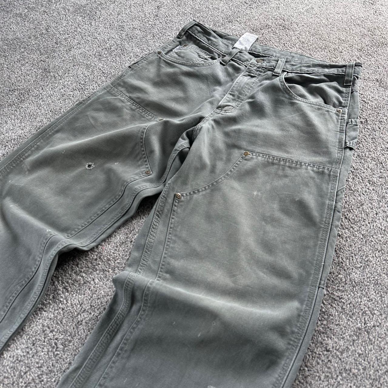 Vintage khaki green Carhartt double knee carpenter... - Depop