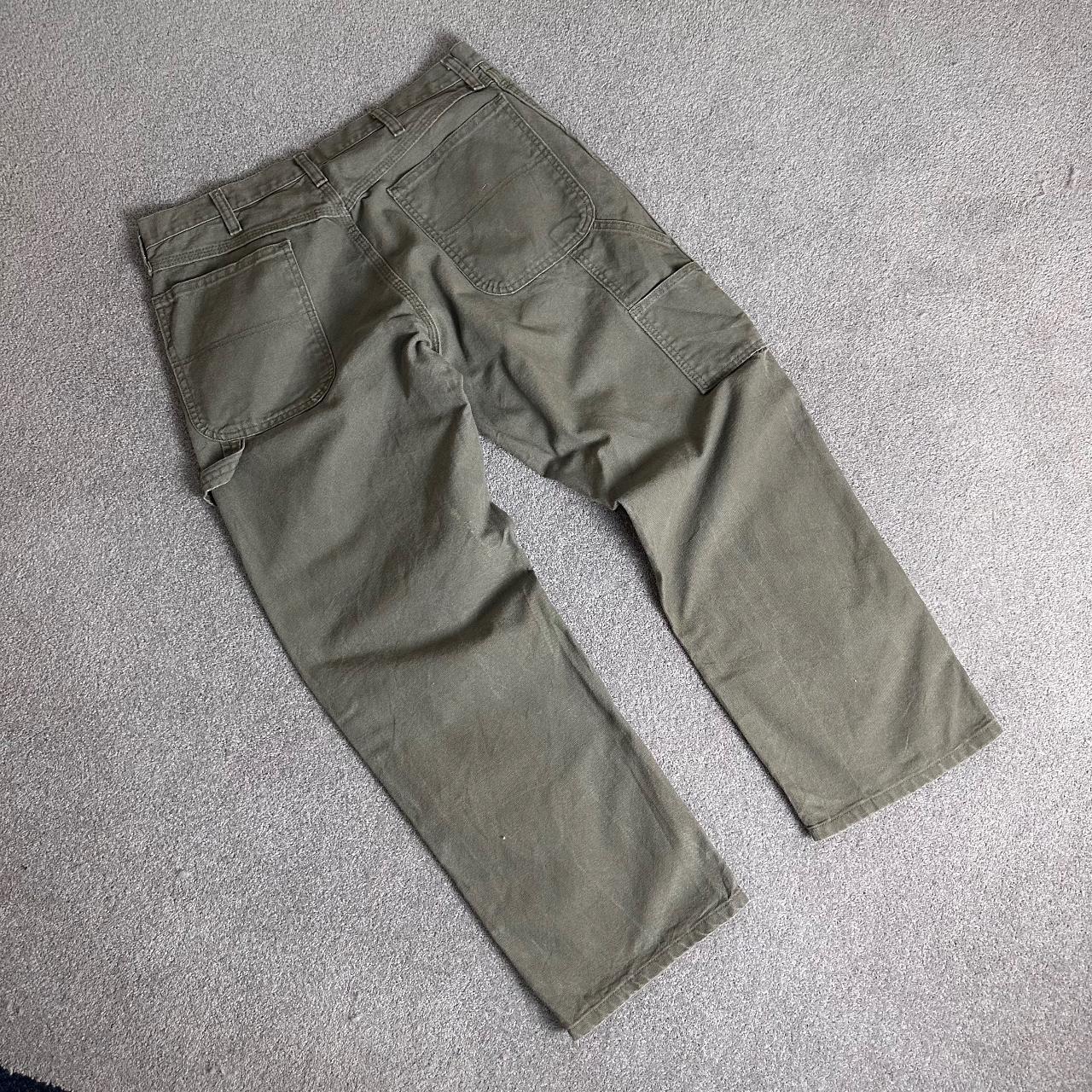 Y2K faded olive green carpenter workwear trousers -... - Depop