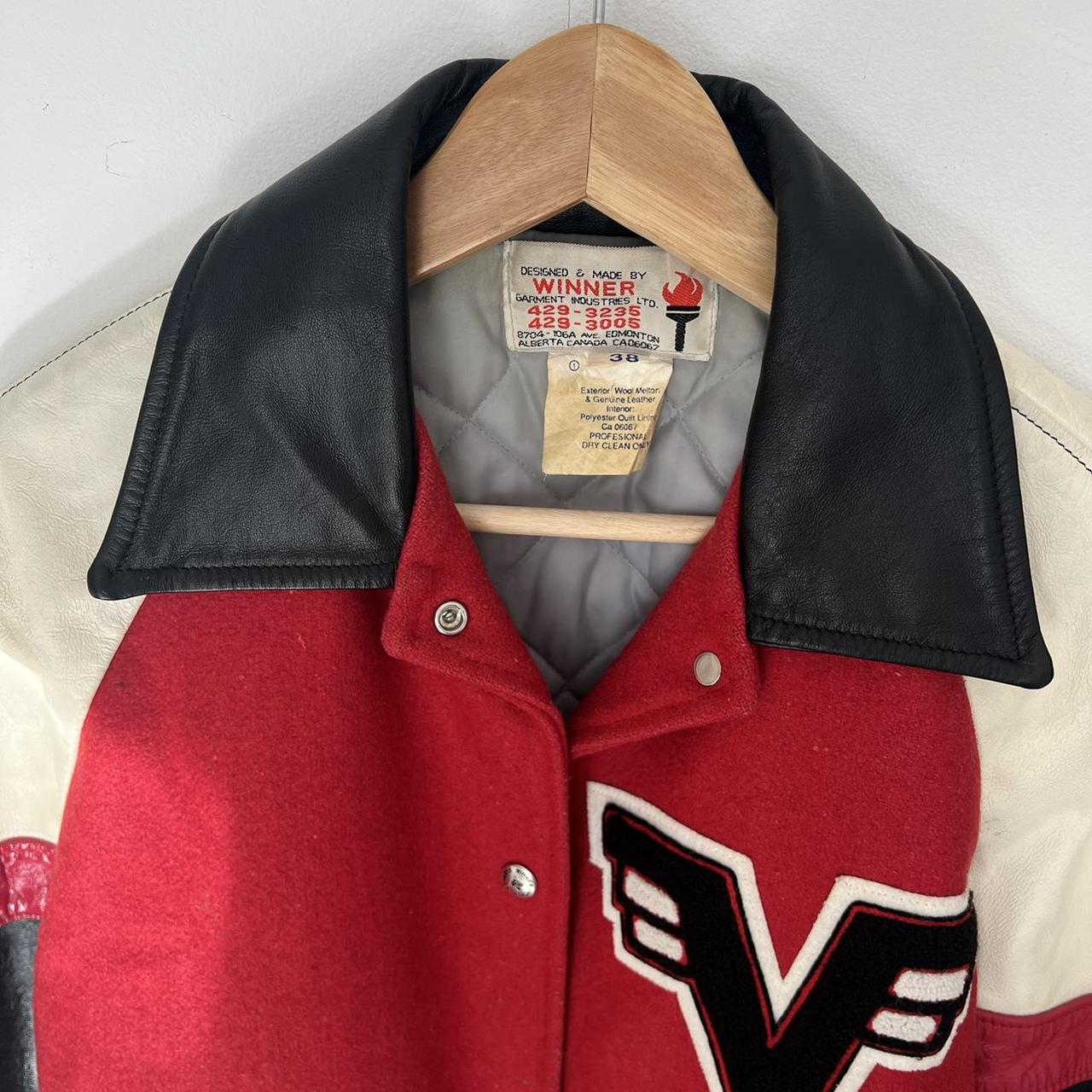 Vintage 90s leather varsity jacket USA sports Good... - Depop