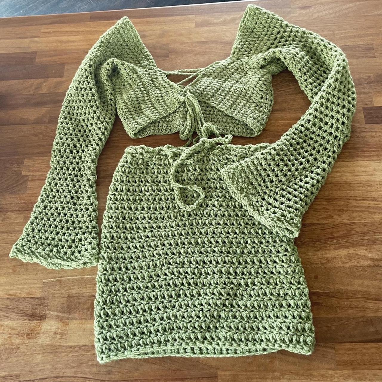 Hand made crochet co-ord set in green. Bought from... - Depop