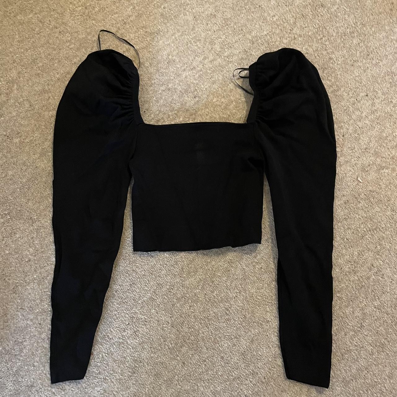 Zara Black Ribbed Knit Ultra High Cut Square Neck - Depop