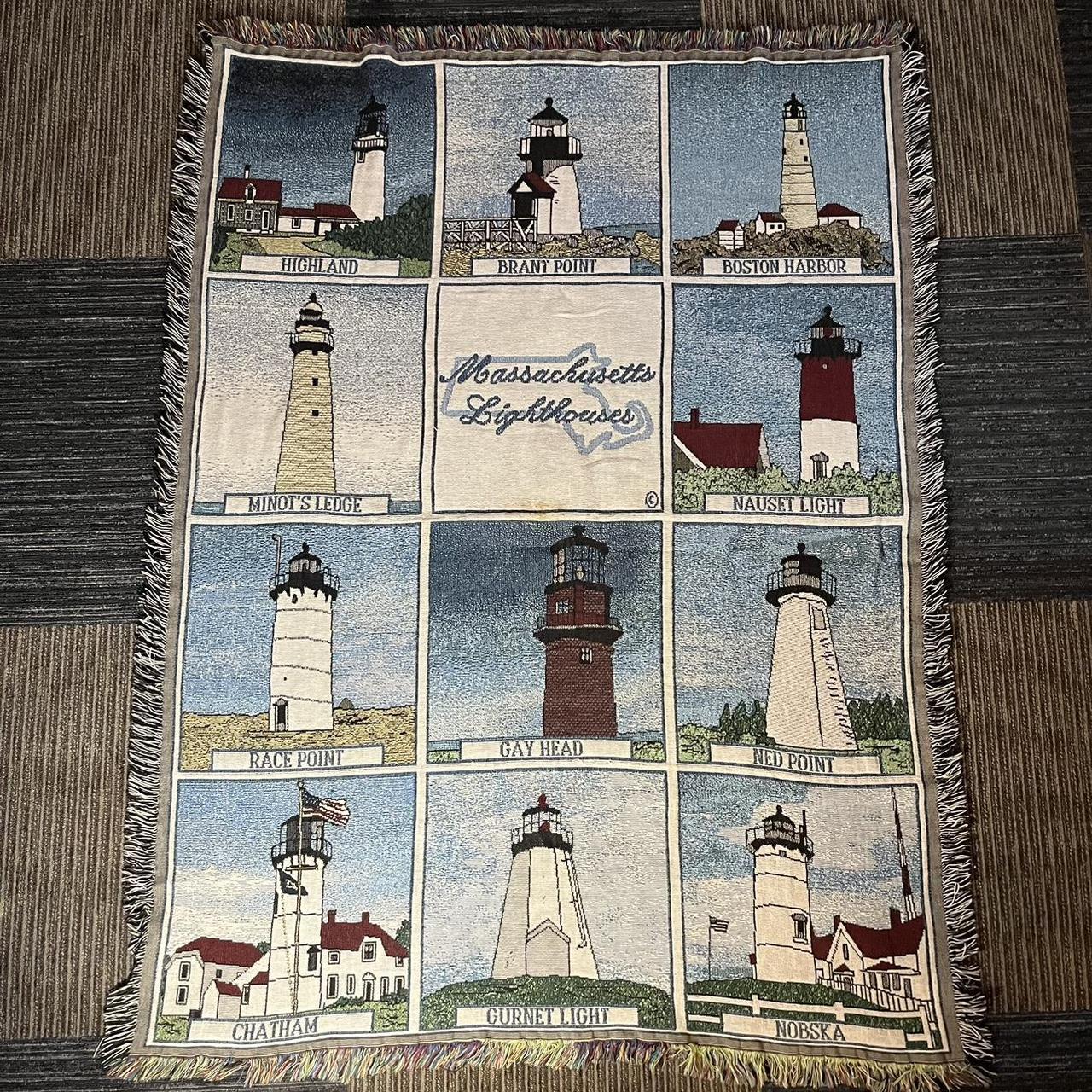 Vintage Massachusetts lighthouses woven tapestry... - Depop