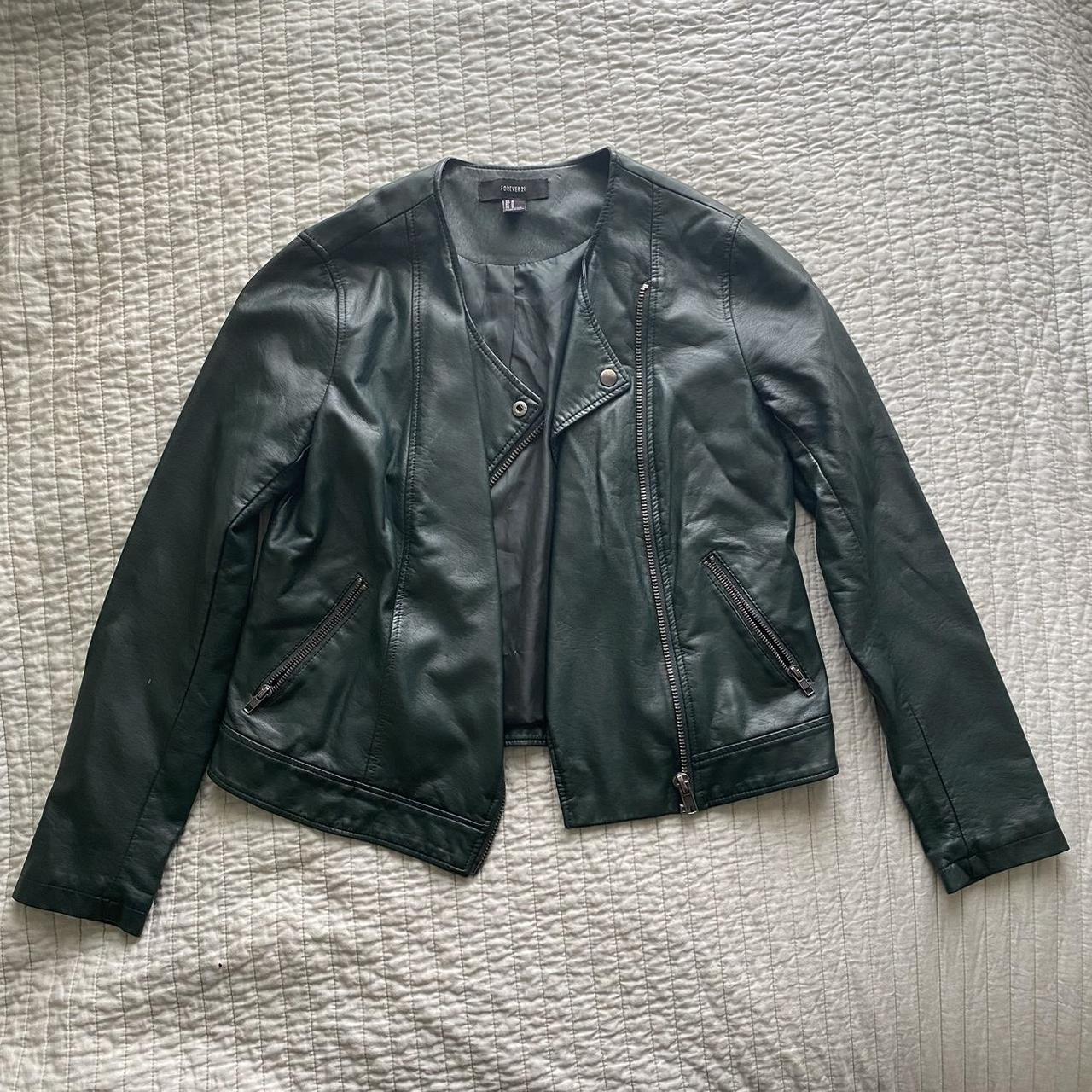green leather jacket from forever 21. in great... - Depop