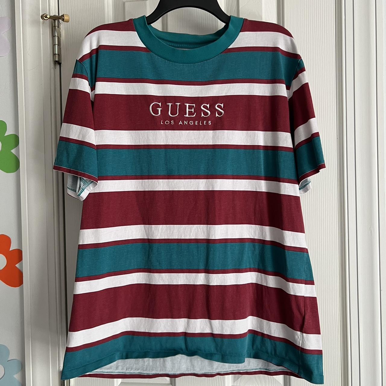 Guess Jeans striped shirt Teal and maroon. Depop