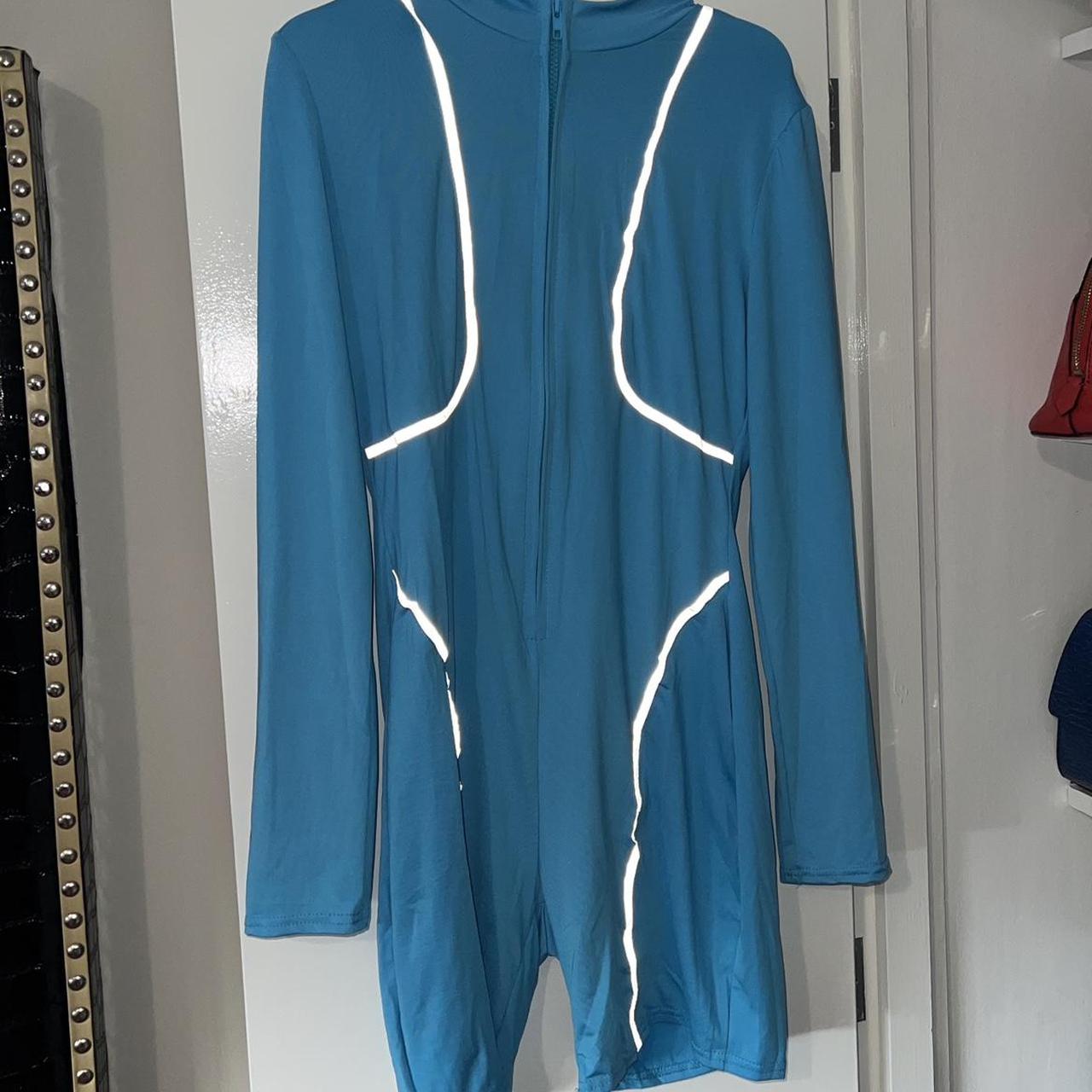 Coco studios reflective piping unitard blue, worn once Depop