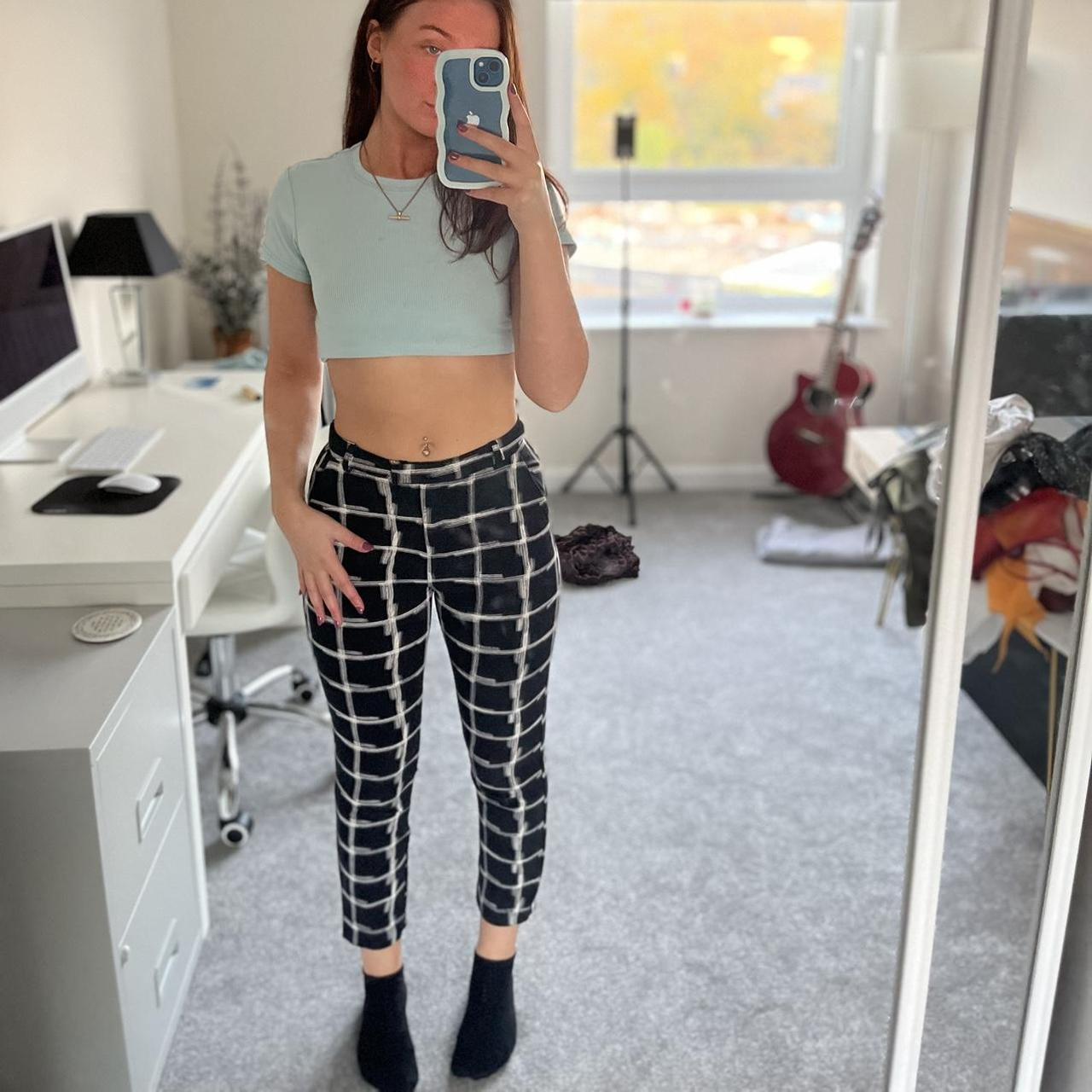 Flattering Black and White Checkered Trousers in... - Depop