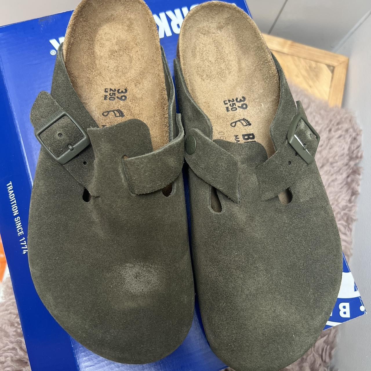 Brand new Birkenstock Boston thyme suede clogs... - Depop