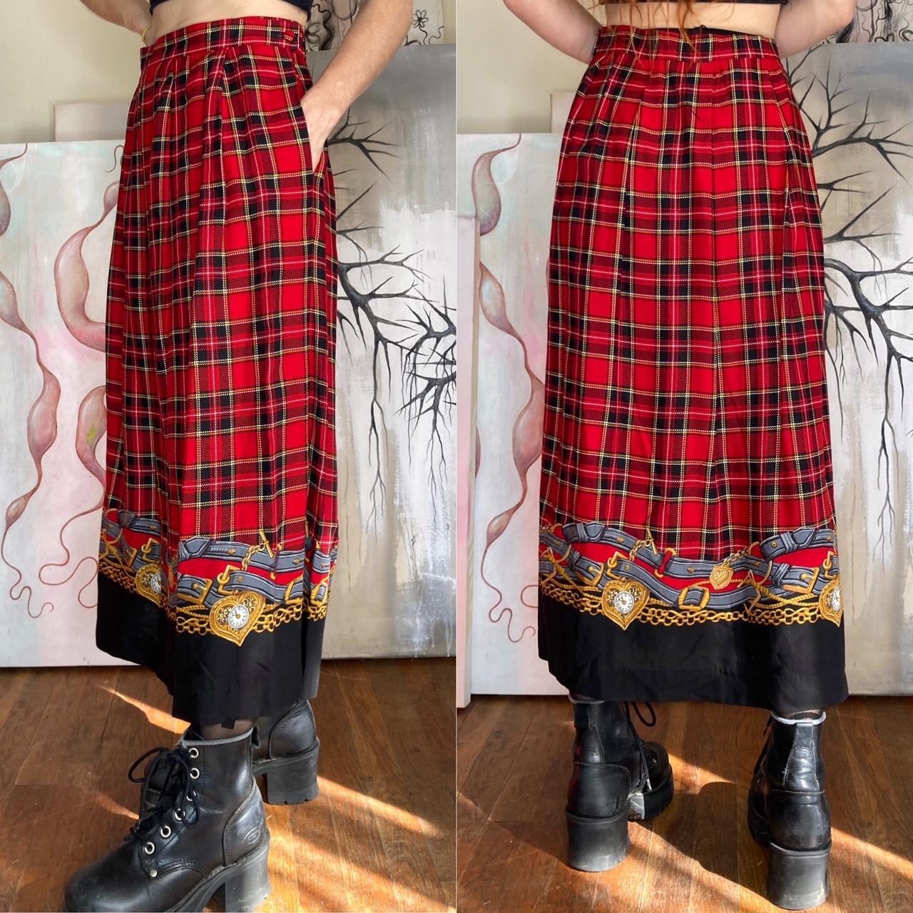 vintage 80s tartan plaid skirt with a pleated waist,... - Depop
