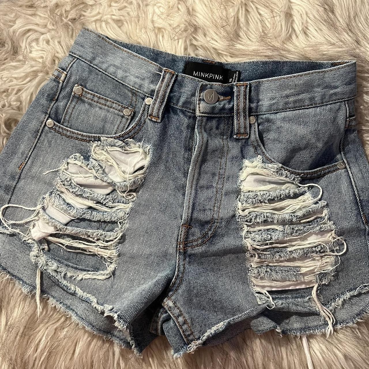 Mink Pink denim shorts size XS 13” waist across... - Depop