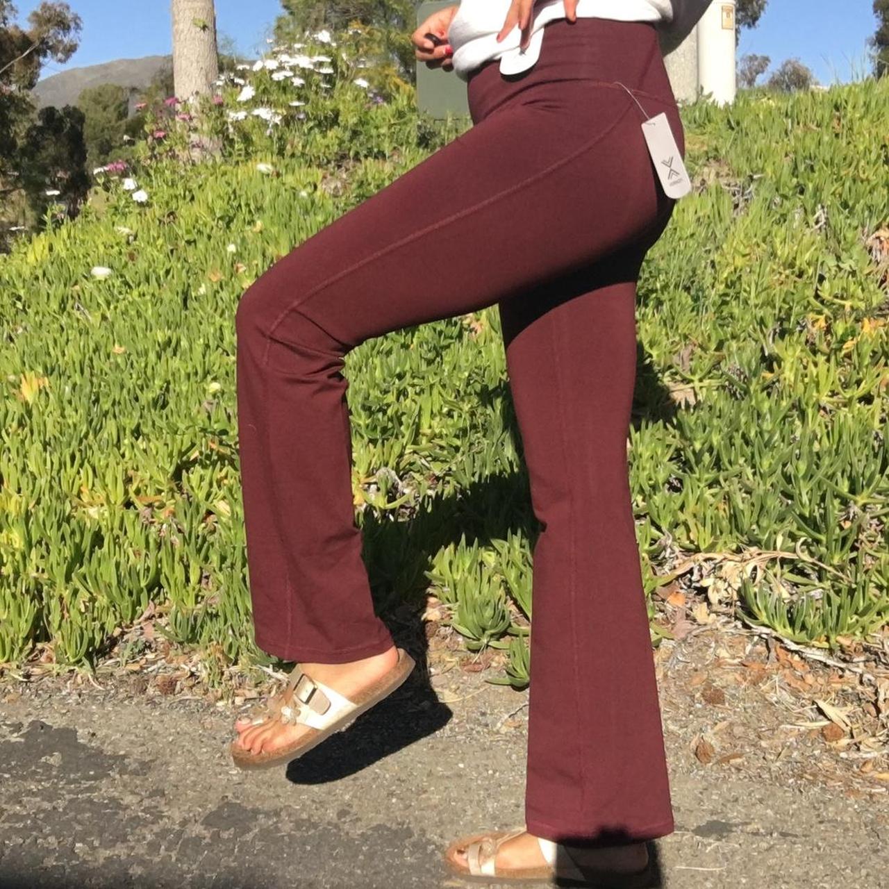 Burgundy high-waisted bootcut/ flare leggings (yoga - Depop