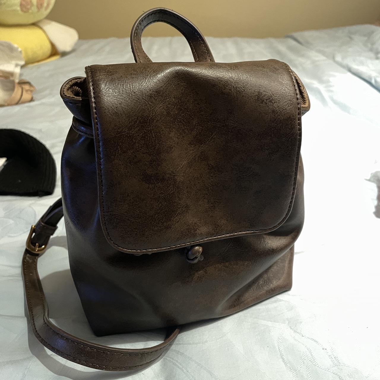 Brandy Melville leather mini back pack Gently used - Depop