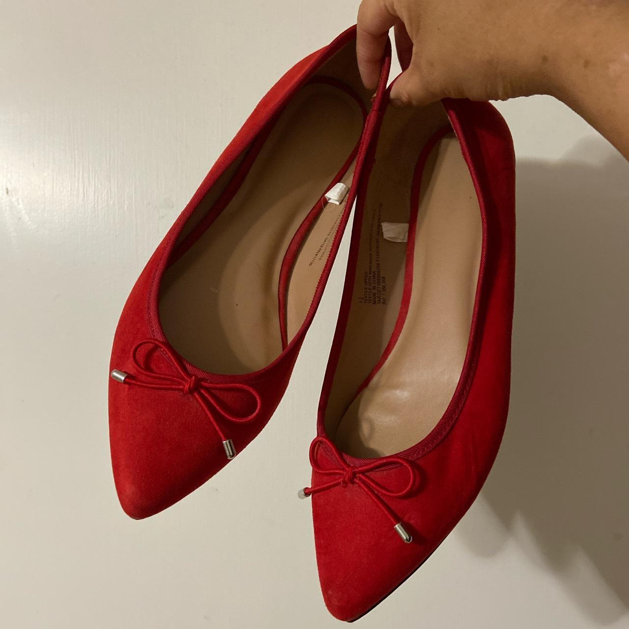 Red ballet flats with bow and silver detailing! Red... - Depop