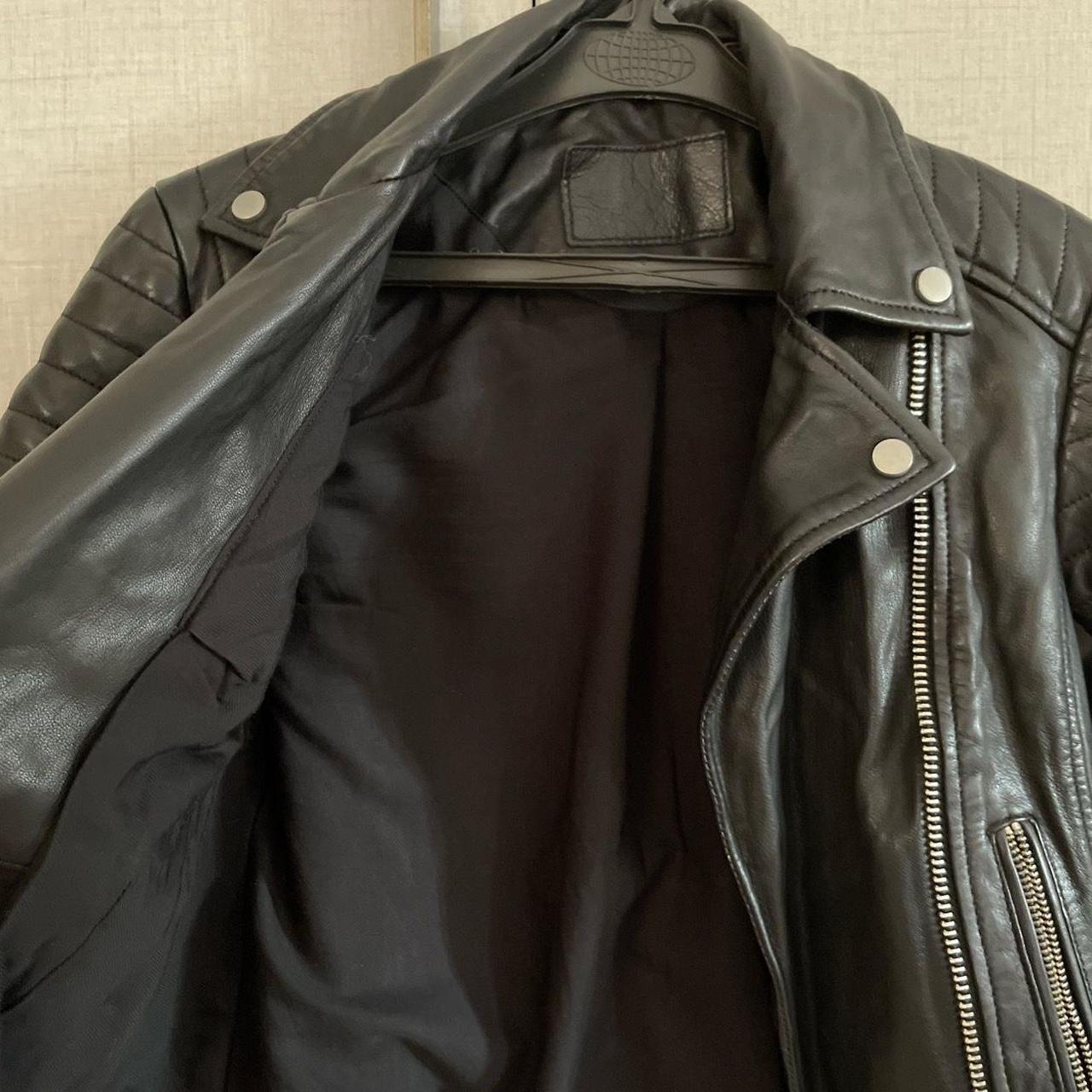 All saints black leather jacket Worn a couple of... - Depop