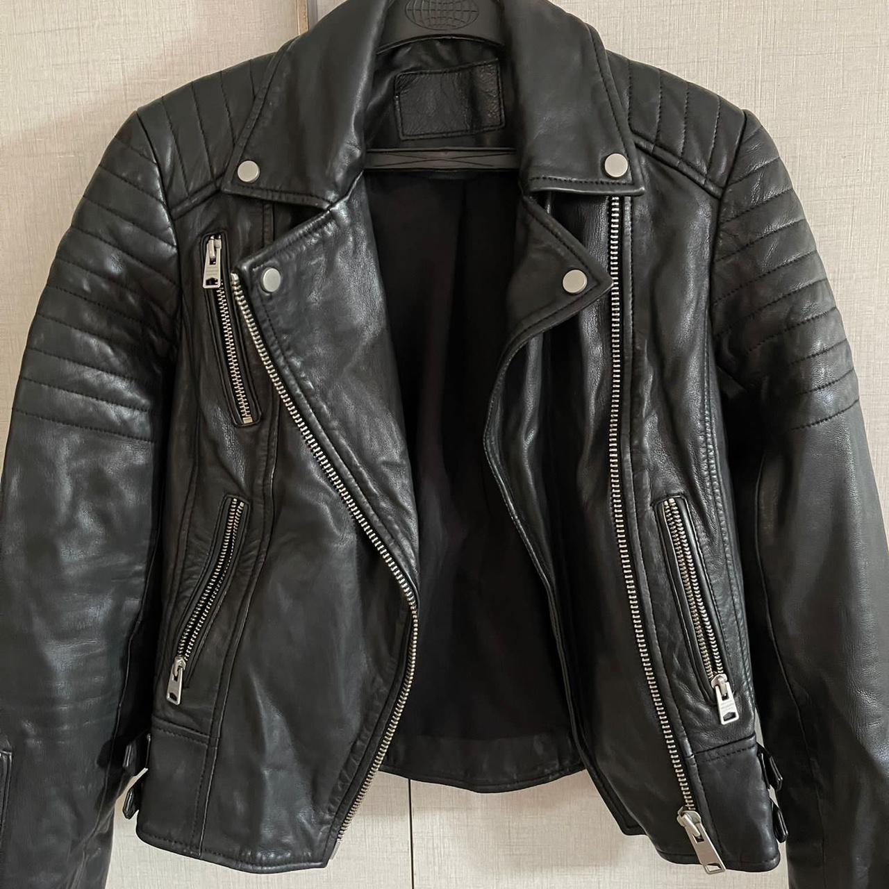 All saints black leather jacket Worn a couple of... - Depop