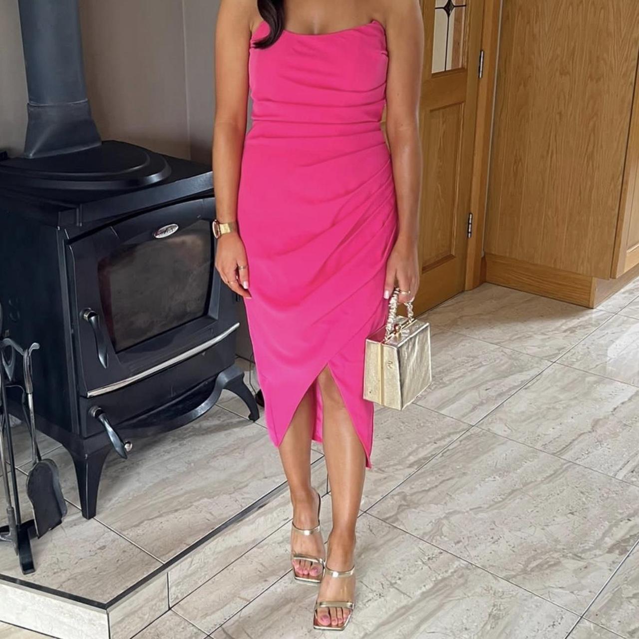 Pink Bandeau Club L London midi dress Worn once -... - Depop