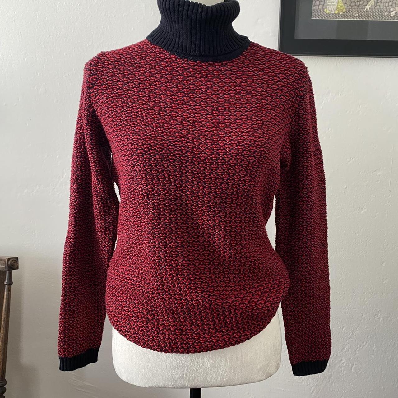 red and black heart stitch turtleneck sweater - Depop