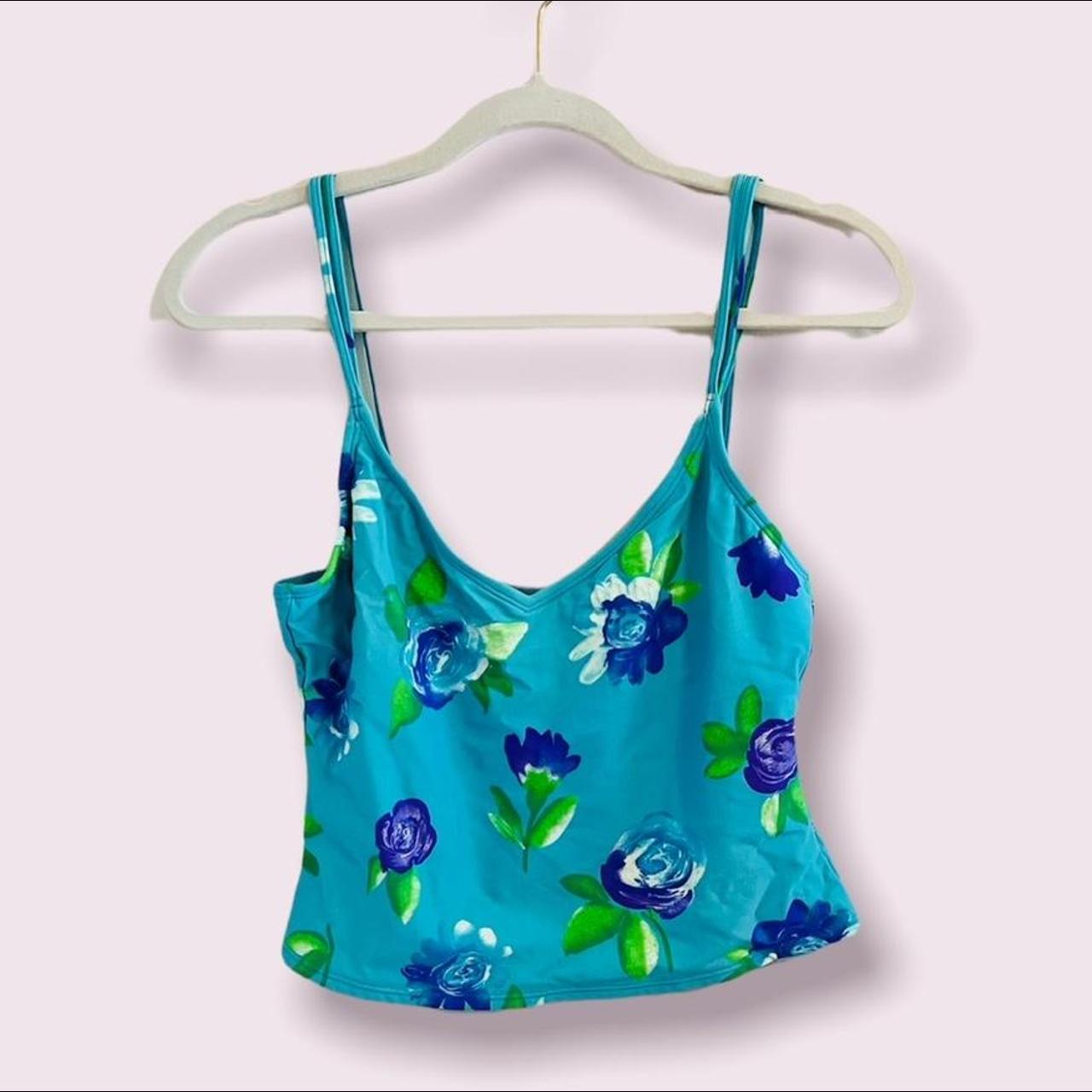 Y2k Blue Floral Tankini Top 🥰 Size 14 Fits Like A Depop