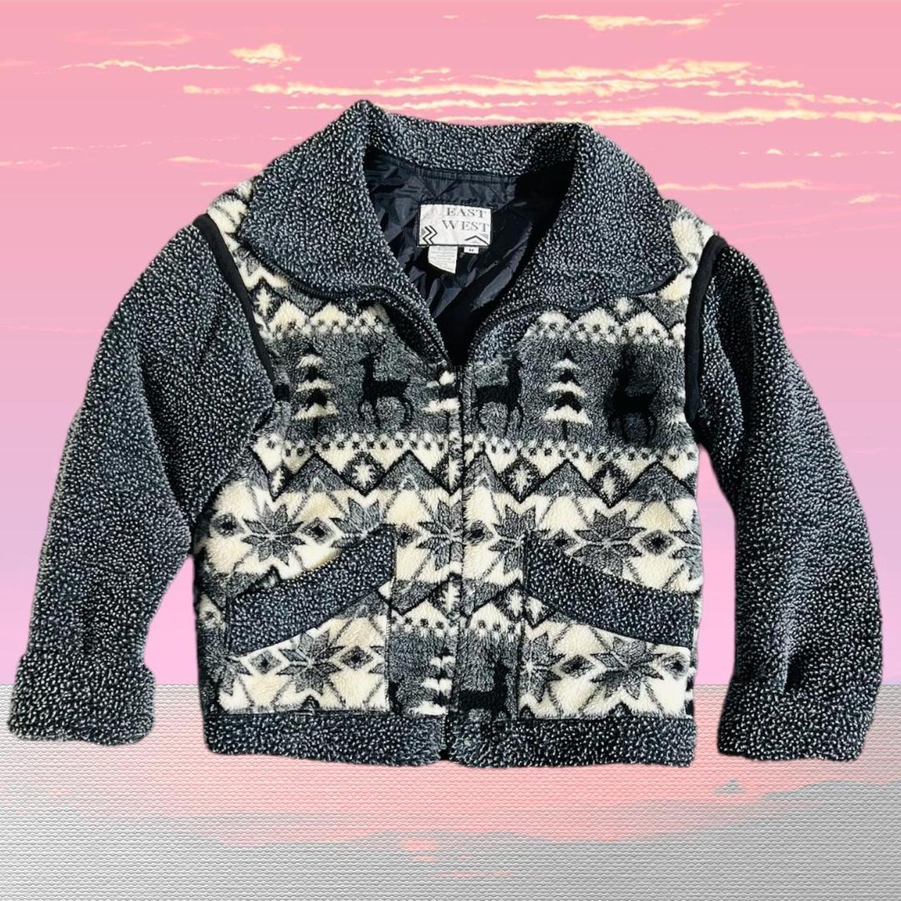 Vintage gray and white fleece Sherpa jacket Size... Depop