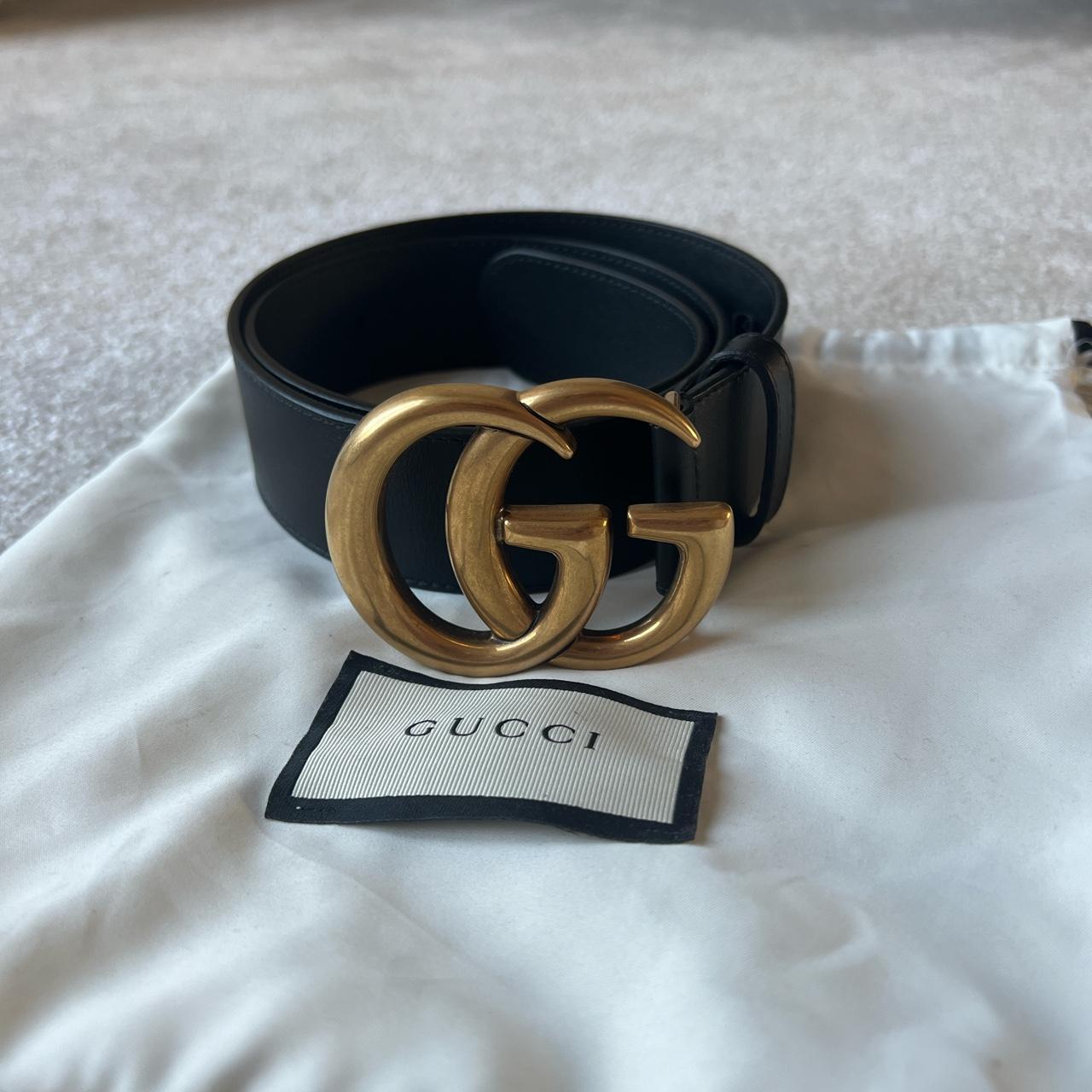 Black leather Gucci belt - women’s. Worn a handful... - Depop