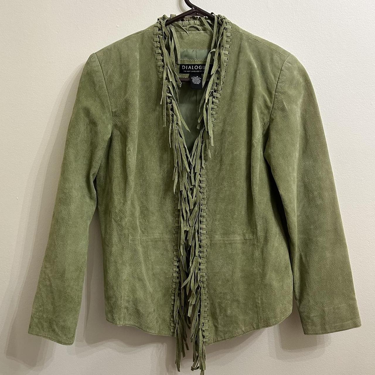 stunning vintage green suede leather fringe jacket... - Depop